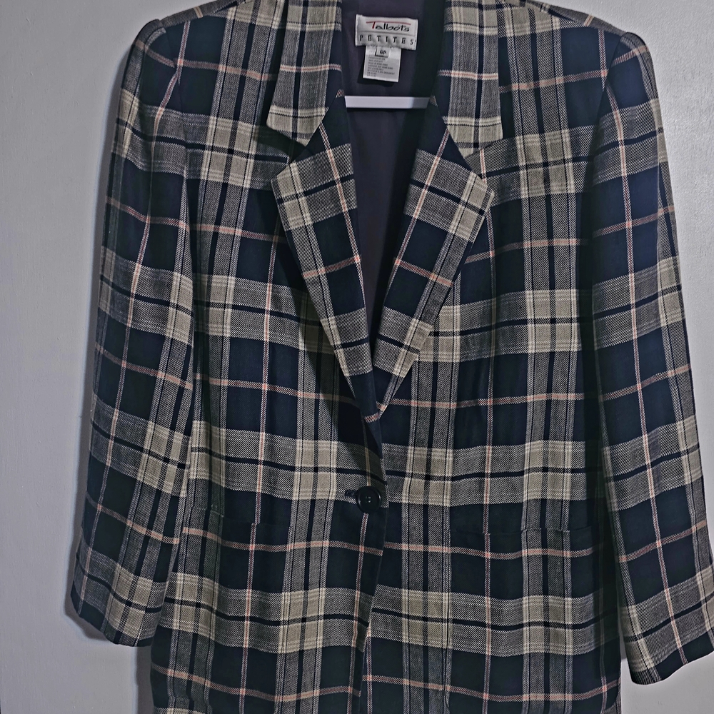 Vintage Talbots Tailored Plaid Blazer - Navy and Cream 80s 90s Era